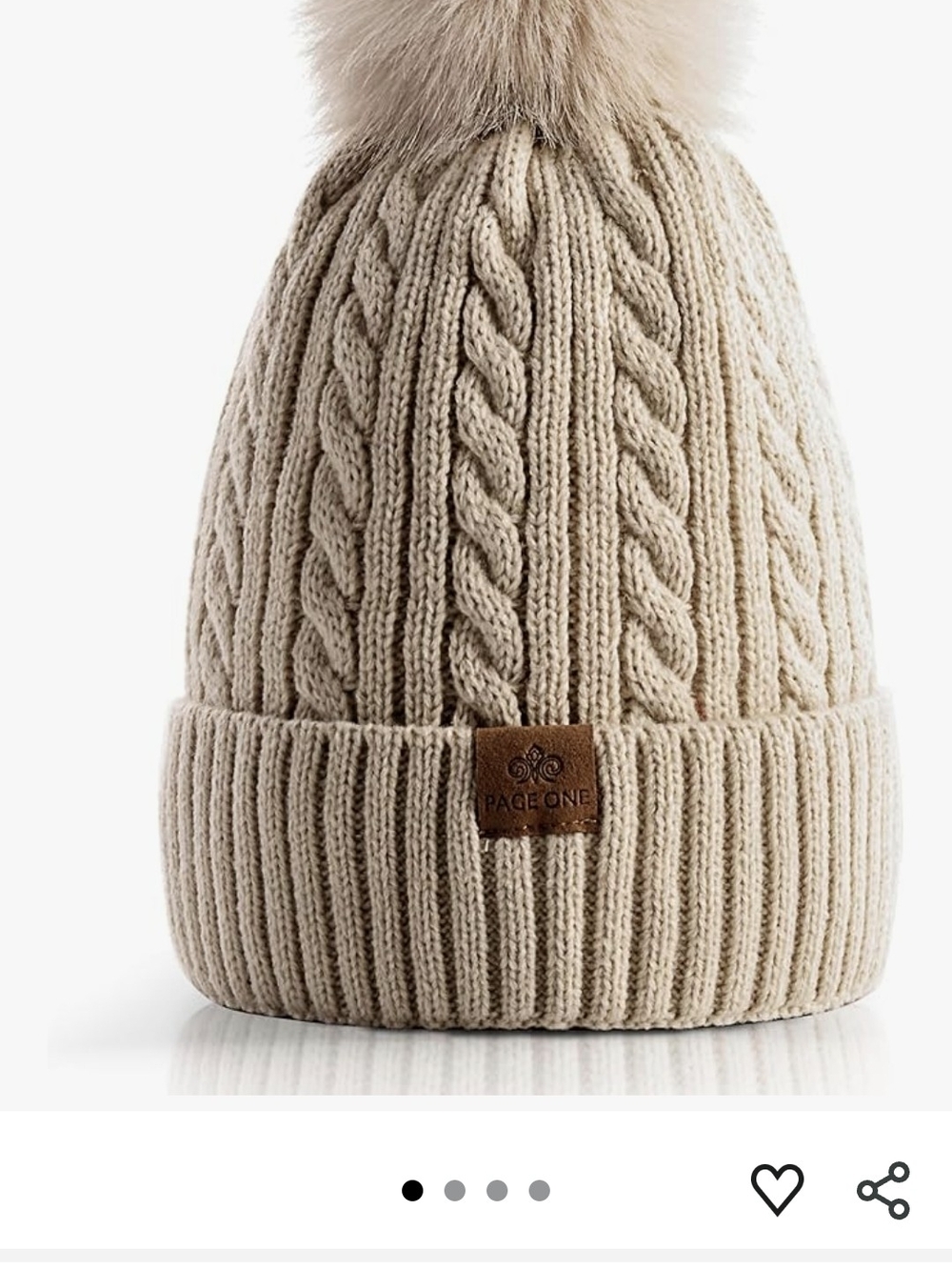 PAGE ONE Cable Knit Pom Beanie - Beige - Picture 5 of 5